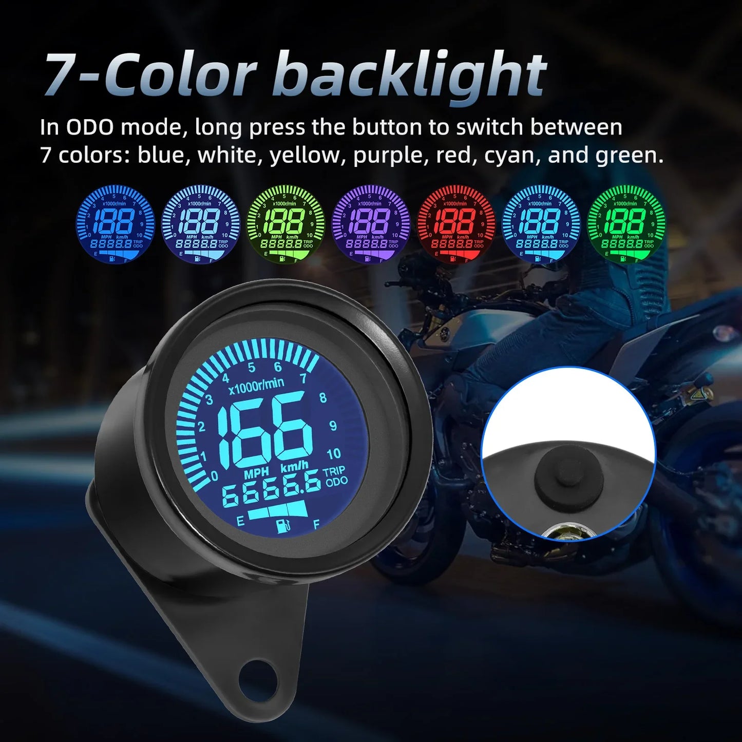 
                  
                    LDC Motorcycle Speedometer 66mm (7 Selectable Colours)
                  
                