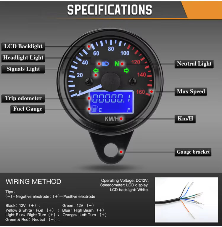 
                  
                    Motorcycle Speedometer With LCD Odometer/Fuel 62mm
                  
                